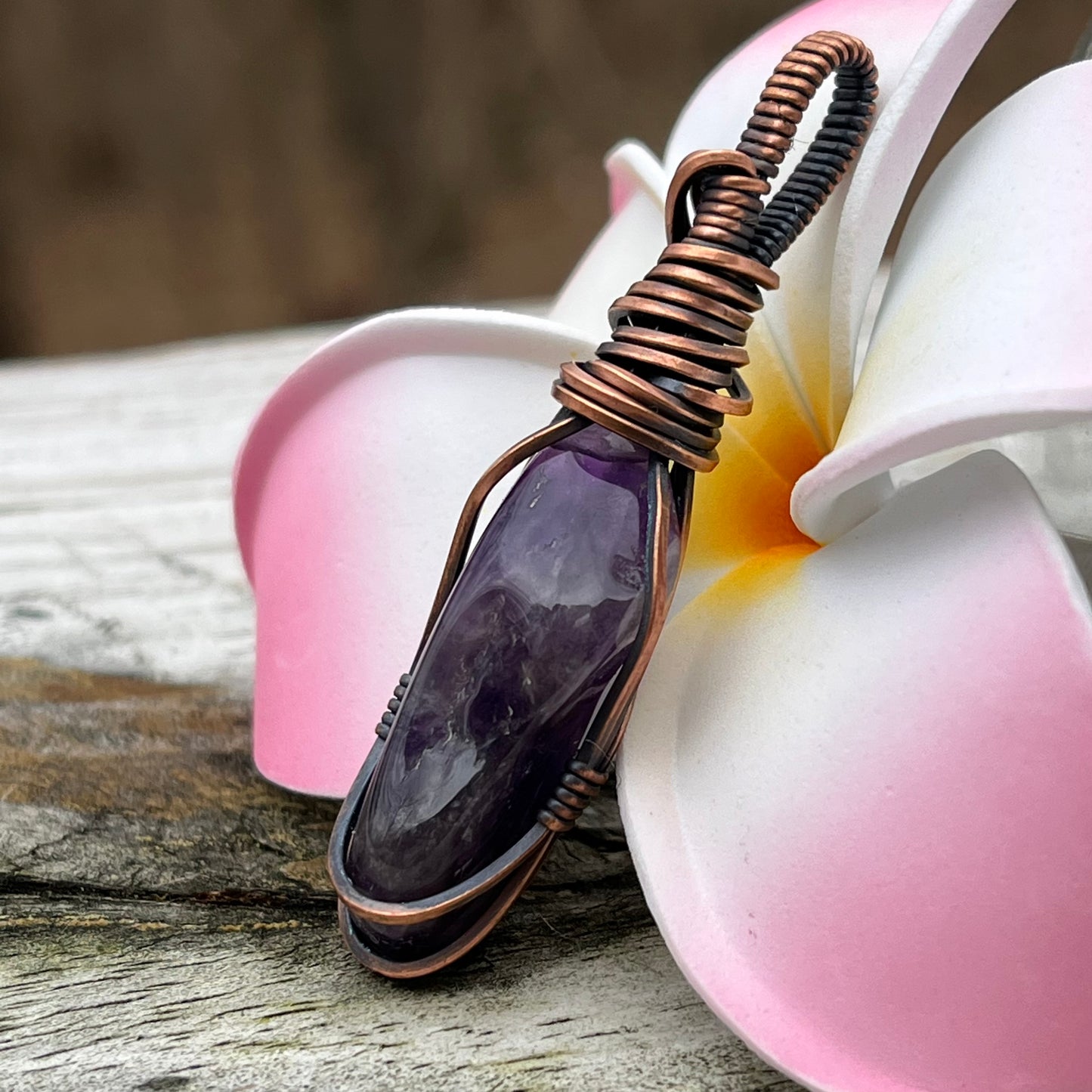 Tumbled Amethyst wrapped in Copper