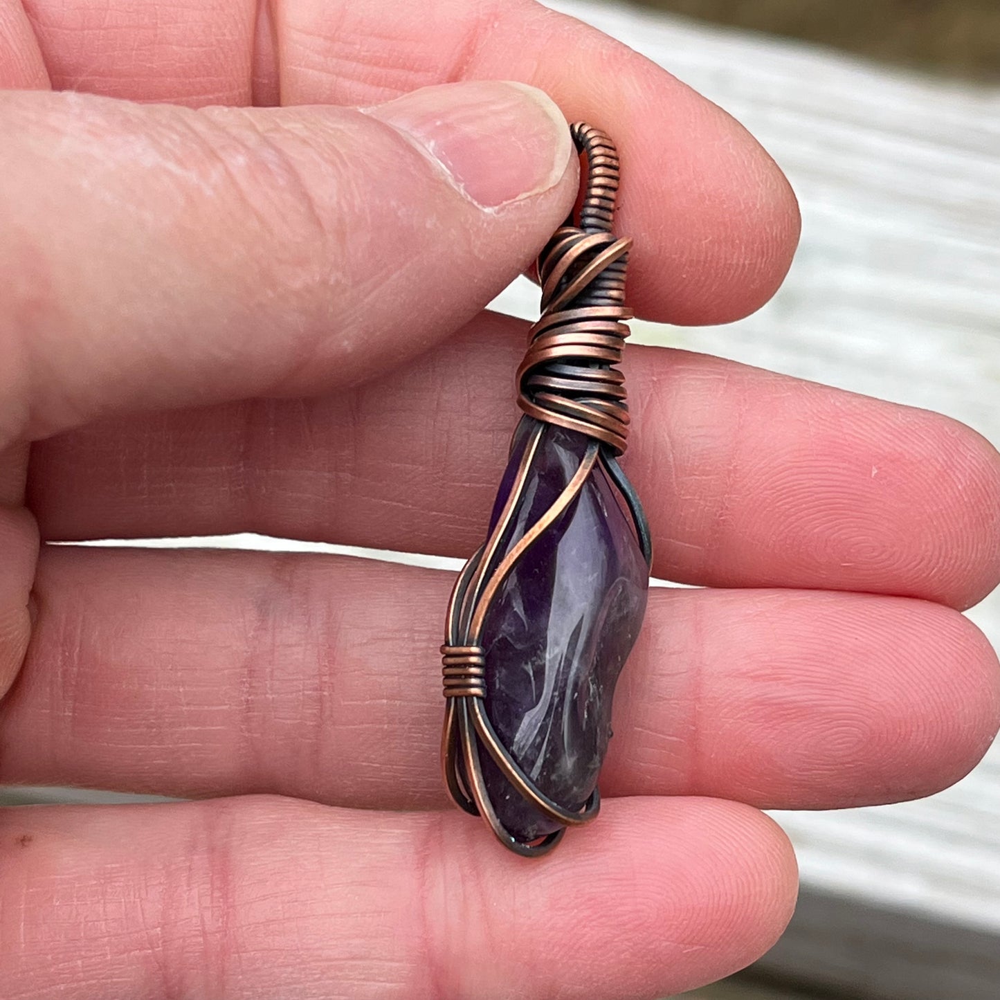Tumbled Amethyst wrapped in Copper