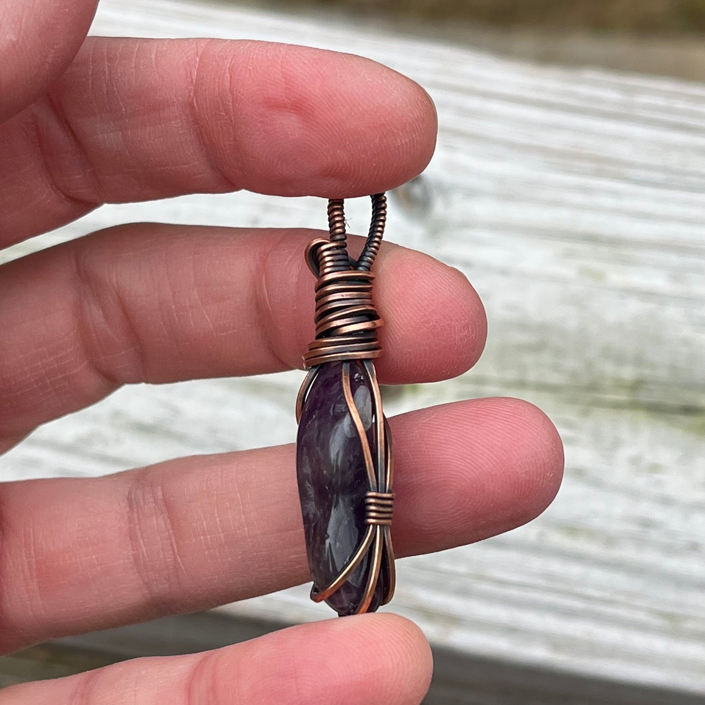 Tumbled Amethyst wrapped in Copper