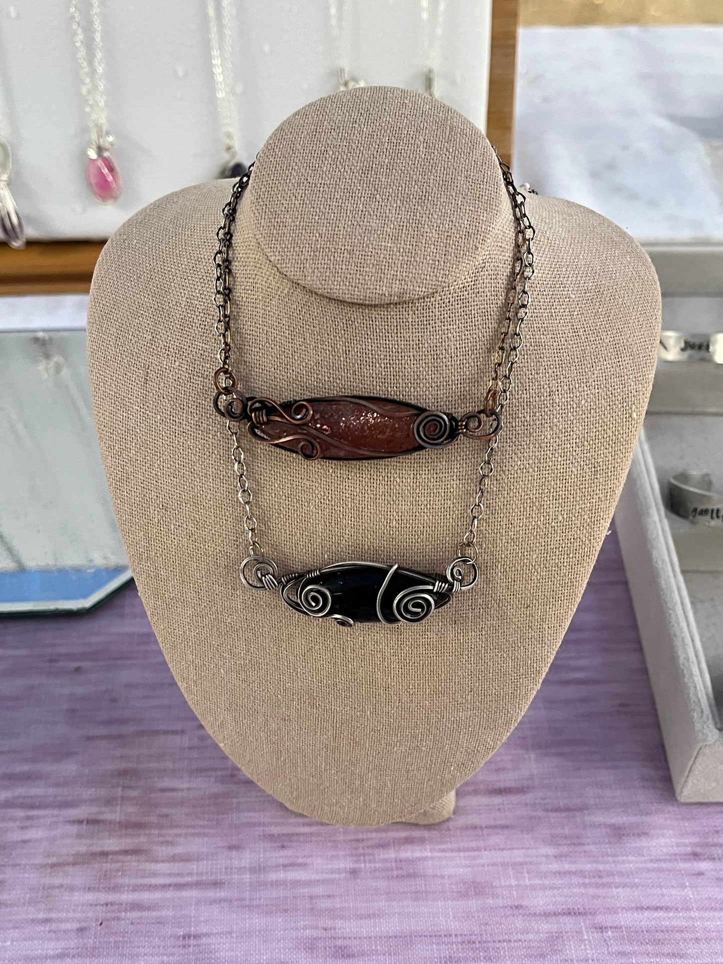 Rose Cut Sunstone and Copper Necklace