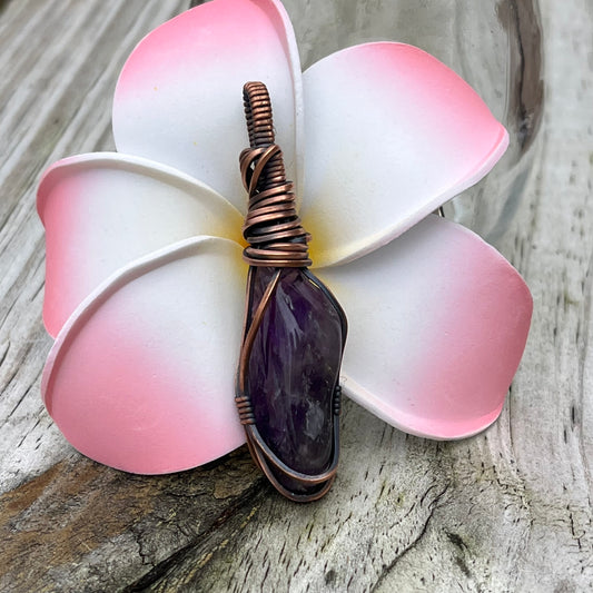 Tumbled Amethyst wrapped in Copper
