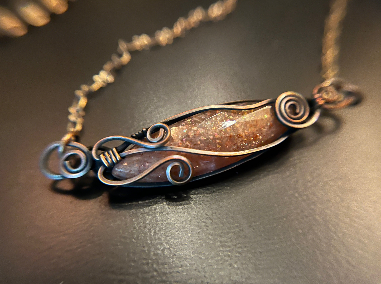 Rose Cut Sunstone and Copper Necklace