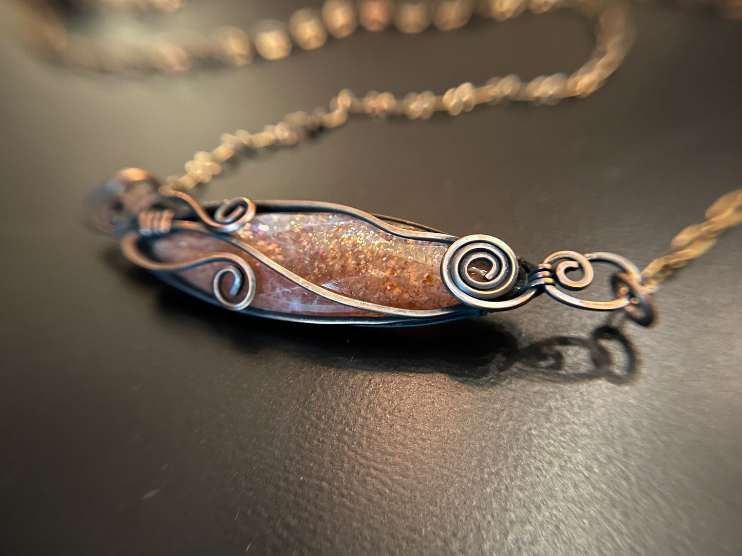 Rose Cut Sunstone and Copper Necklace